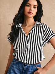 Chemise Rayures Manches Chauve-Souris Bouton