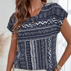 Women's Casual Geometric Print Batwing Sleeve Blouse