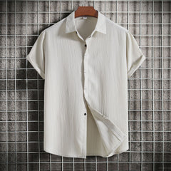 Summer New Men's Short-sleeved Shirt Loose Solid Color Buttons Short Sleeve