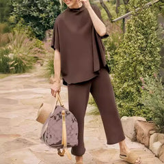 Casual Dolman Sleeve Pullover Wide Leg Pants Suit