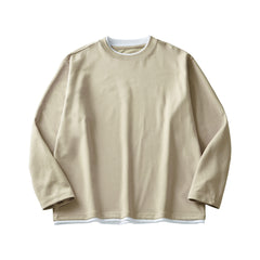Men's Long-sleeved T-shirt Loose Round Neck Contrast Color Top