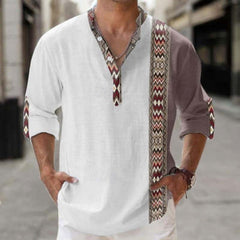 Thin Casual Digital Bamboo Linen Hawaiian Long Sleeve Shirt