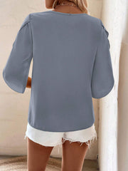 Solid Asymmetrical Neck Petal Sleeve Blouse