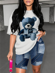 Women'S Two-Piece Set Featuring A Stylish Printed T-Shirt And Casual Shorts