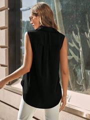 Clasi Solid Button Front Sleeveless Blouse,Sleeveless Tops
