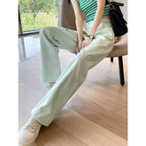 Summer Thin Mint Green Ripped Wide-leg Jeans For Women High Waist Loose Slim Straight Pants