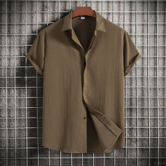 Summer New Men's Short-sleeved Shirt Loose Solid Color Buttons Short Sleeve
