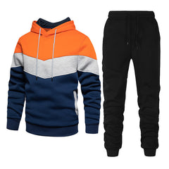Fashion Colorblock Stitching Suit Hooded Running Outdoors Sports Cross-border Suit Men's Sweater