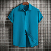 Summer New Men's Short-sleeved Shirt Loose Solid Color Buttons Short Sleeve