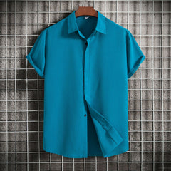 Summer New Men's Short-sleeved Shirt Loose Solid Color Buttons Short Sleeve