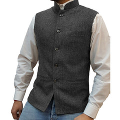 Zhongshan Collar Herringbone Pattern Vest Man