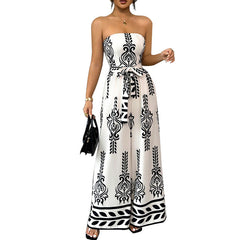 Women's Wide-leg Slim Fit Tied Printed Jumpsuit