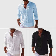 Men's Casual Cotton And Linen Solid Color Shirt