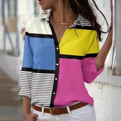 Long Sleeve Button Loose Geometric Digital Printing Shirt