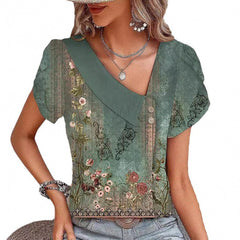 Casual Diagonal Collar Short-sleeved T-shirt