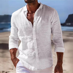 Men's Casual Cotton And Linen Solid Color Shirt