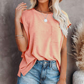 Women's Round Neck Short Sleeve Pocket T-shirt