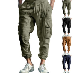 Men's Casual Trousers Ankle-tied Multi-pocket Tether Solid Color Loose