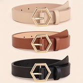 Women's Hexangular Star Irregular Gold Buckle PU Belt