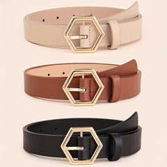 Women's Hexangular Star Irregular Gold Buckle PU Belt