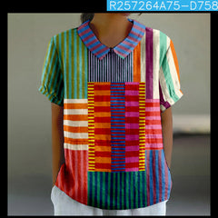 Printed Loose Casual Women's Lapel T-shirt