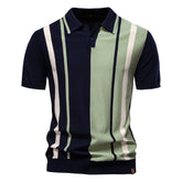 Men's Lapel Short Sleeve Knitted Polo Striped Stitching