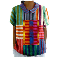 Printed Loose Casual Women's Lapel T-shirt