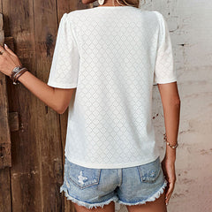 Women's V-neck T-shirt Lace Patchwork Top