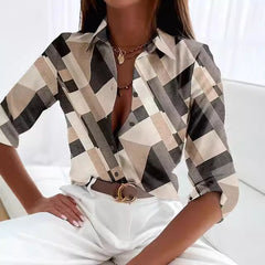Long Sleeve Button Loose Geometric Digital Printing Shirt
