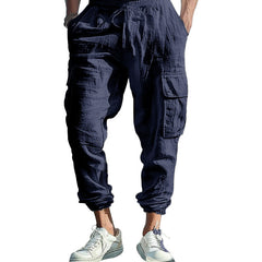 Men's Casual Trousers Ankle-tied Multi-pocket Tether Solid Color Loose