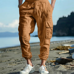 Men's Casual Trousers Ankle-tied Multi-pocket Tether Solid Color Loose