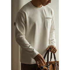 Contrast Color Pocket Pullover Long Sleeve Men's Spring Bottoming