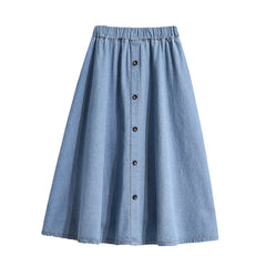 Plus Size Breasted Elastic Waist Blue Denim Skirt