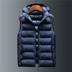 Men's Down Cotton Loose Waistcoat Hooded Stand Collar Short Vest