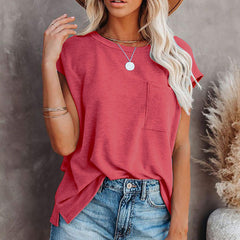 Women's Round Neck Short Sleeve Pocket T-shirt