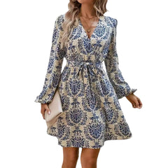 Fashion Paisley Printed V-neck Dress