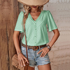 Women's V-neck T-shirt Lace Patchwork Top