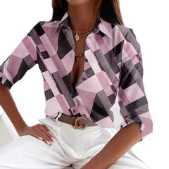 Long Sleeve Button Loose Geometric Digital Printing Shirt