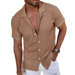 Men's Casual Striped Shirt Lapel Short Sleeve Top