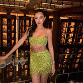 Tassel Sequins Crystal Beads Short Skirt Overall Dress Set