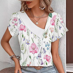 Casual Diagonal Collar Short-sleeved T-shirt