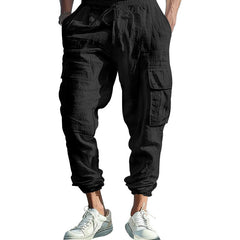 Men's Casual Trousers Ankle-tied Multi-pocket Tether Solid Color Loose