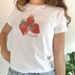 Short-sleeved Street Casual Round Neck Strawberry Printed T-shirt Top