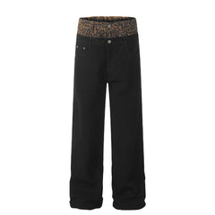 Leopard Print Stitching Waist Head Niche Design Trousers