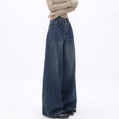 Retro Wide Leg Jeans Women's High Waist Loose Straight Mopping Pants