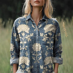 Fashion All-matching Printed Casual Half-open Lapel Shirt