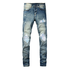 Ripped Color Patch Jeans Retro