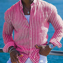 Summer Menswear 3D Printing Lapel Long Sleeve Shirt