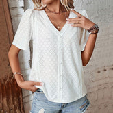 Women's V-neck T-shirt Lace Patchwork Top