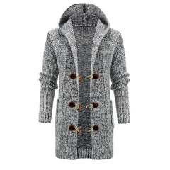 Coat Cardigan Hooded Long Sweater With Horn Buttons